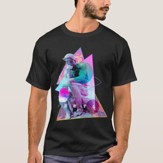 Rodin Het Denker Standbeeld - Vaporwave Esthetisch T-shirt (Voorkant)
