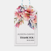Rododendron tak en roze perzik bloemen bruiloft cadeaulabel (Achterkant)