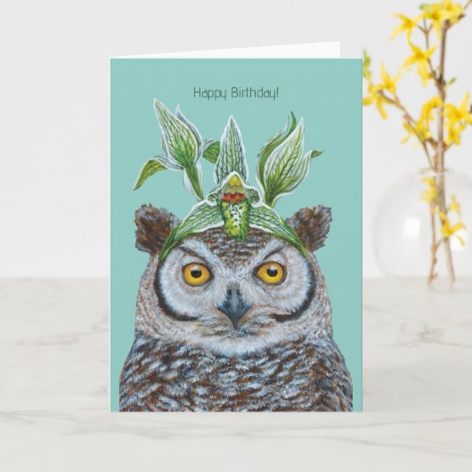 Rodrigo de uil verjaardagskaart kaart (Gele Bloem)