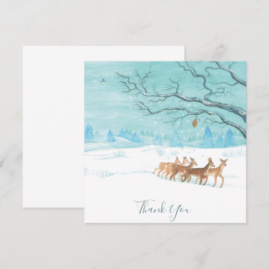 Roe Deer Group in Winter Bedankkaart (Voorkant / Achterkant)