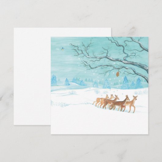 Roe Deer Group in Winter Feestdagenkaart (Voorkant / Achterkant)