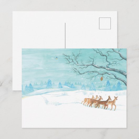 Roe Deer Group in Winter Feestdagenkaart (Voorkant / Achterkant)