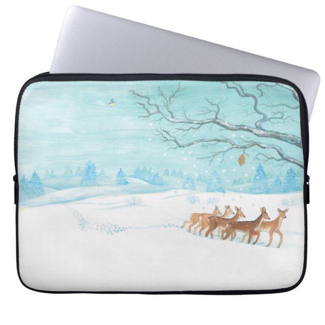 Roe Deer in de winter Laptop Sleeve (Voorkant)