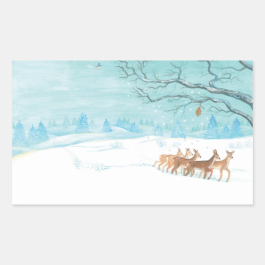 Roe Deer in de winter Rechthoekige Sticker (Voorkant)