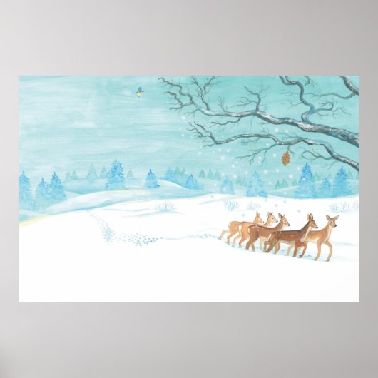 Roe Deer in een winterlandschap Poster (Voorkant)