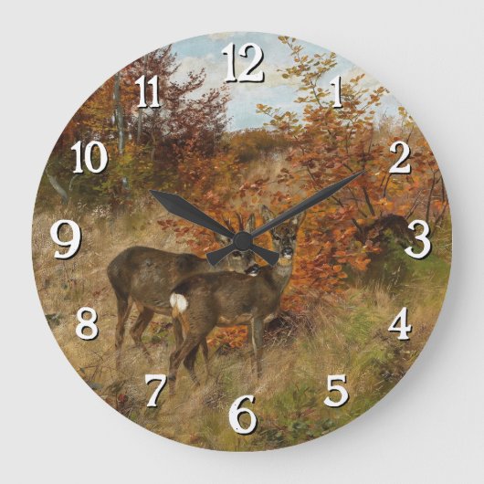 Roe Deer Met Herfstbladeren Wildlife Grote Klok (Voorkant)