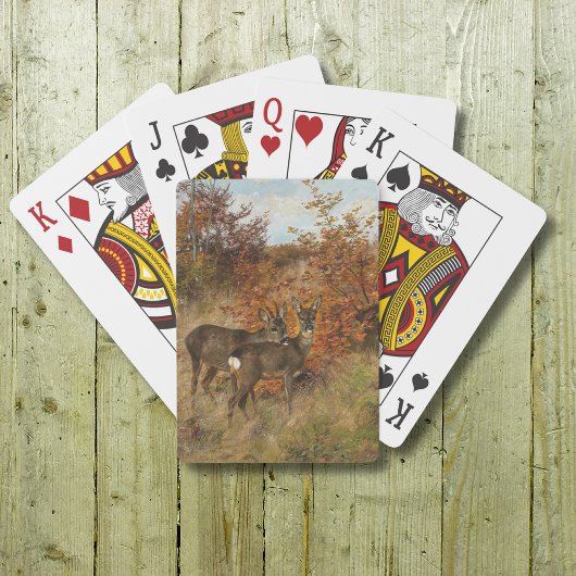 Roe Deer Met Herfstbladeren Wildlife Pokerkaarten