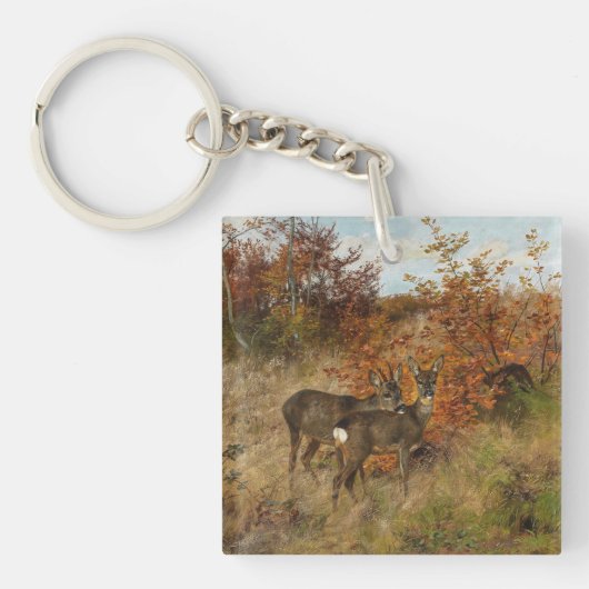 Roe Deer Met Herfstbladeren Wildlife Sleutelhanger (voorkant)