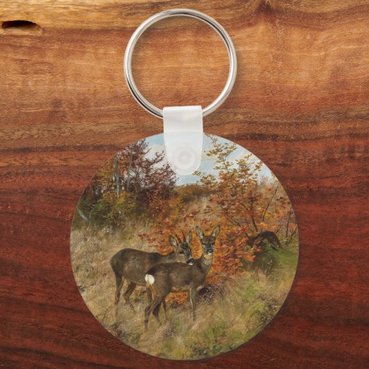 Roe Deer Met Herfstbladeren Wildlife Sleutelhanger (Voorkant)