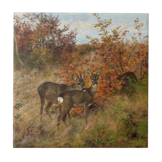 Roe Deer Met Herfstbladeren  Wildlife Tegeltje (Voorkant)