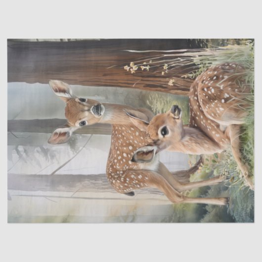 Roe Deer Redwood Forest Woodland Waterverf Tissuepapier (Voorkant)