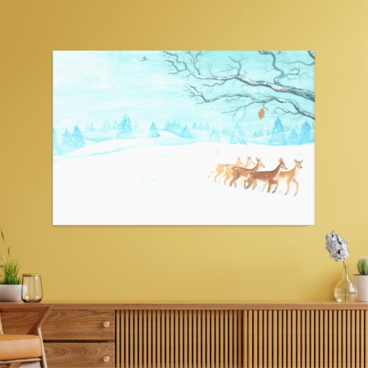 Roe Deer winter sneeuwlandschap Canvas Afdruk (Insitu (Woonkamer))