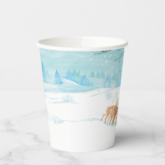 Roe Deer wintersneeuwlandschap Papieren Bekers (Links)