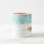 Roe Deer wintersneeuwlandschap Tweekleurige Koffiemok (Center)