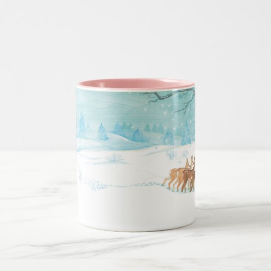 Roe Deer wintersneeuwlandschap Tweekleurige Koffiemok (Center)