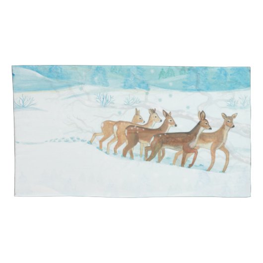 Roe Deers in de winter Kussensloop (Achterkant-Rechts)