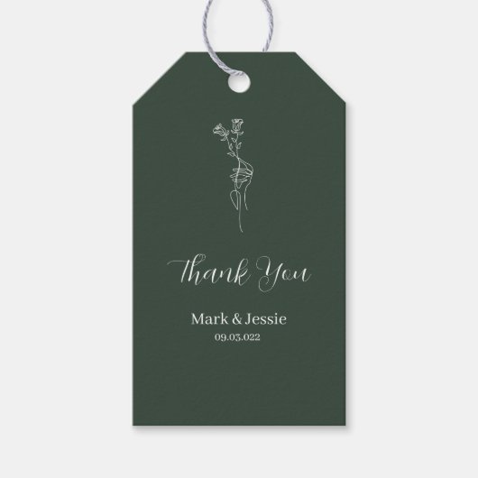 ROE Donkergroen & Wit Eenvoudig Huwelijk Cadeaulabel (Voorkant)