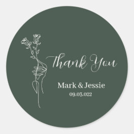 ROE Dusky Groen & Wit Eenvoudig Huwelijksetiket Ronde Sticker