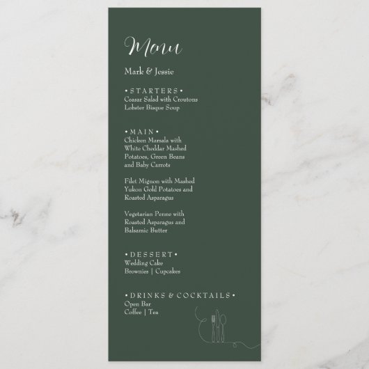 ROE Dusky Groen & Wit Eenvoudig Wieden Diner Menu (Voorkant)