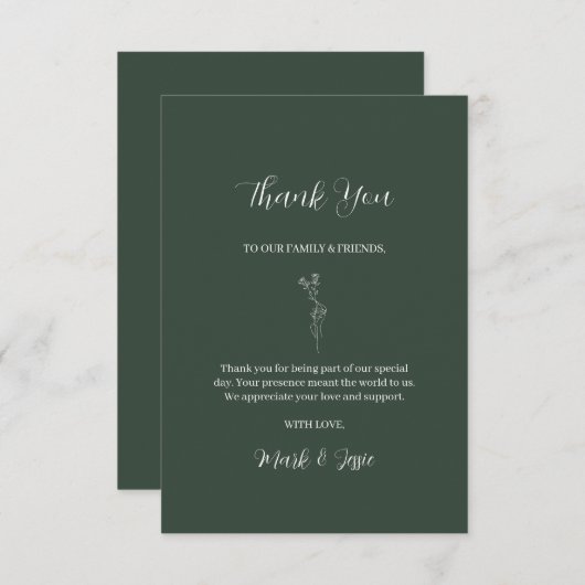 ROE Dusky Groen & Wit Eenvoudige Bruiloft Bedankkaart (Voorkant / Achterkant)