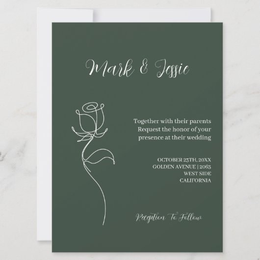 ROE Dusky Groen & Wit Eenvoudige Bruiloft Kaart (Voorkant)