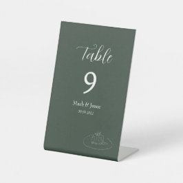 ROE Dusky Groen & Wit Eenvoudige Bruiloft Reclamebord Met Voetstuk