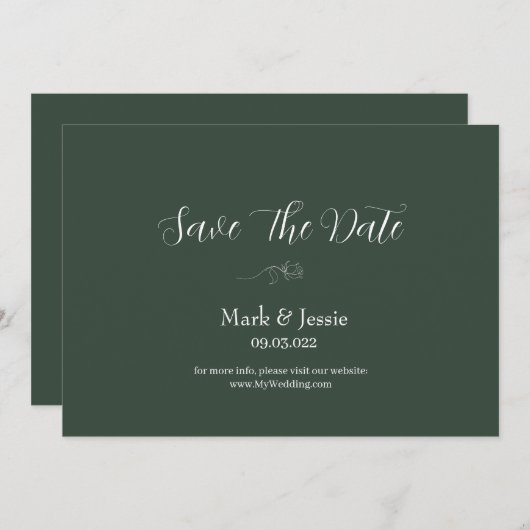 ROE Dusky Groen & Wit Eenvoudige Bruiloft Save The Date (Voorkant / Achterkant)