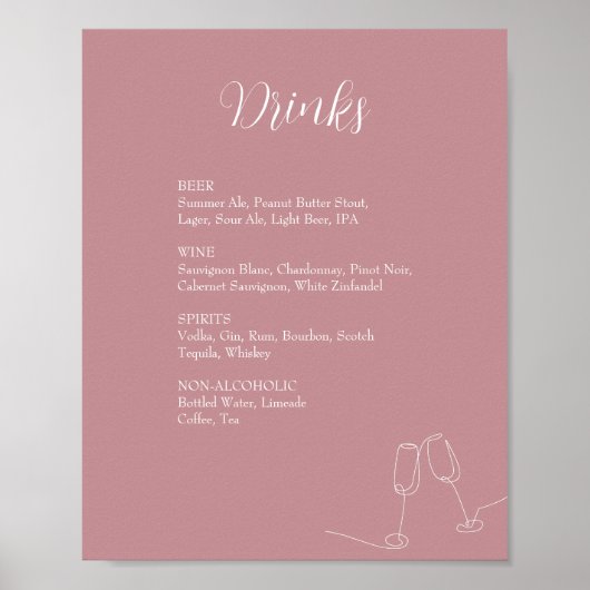 ROE Roze & Wit Eenvoudig wieden Drinken Teken Poster (Voorkant)