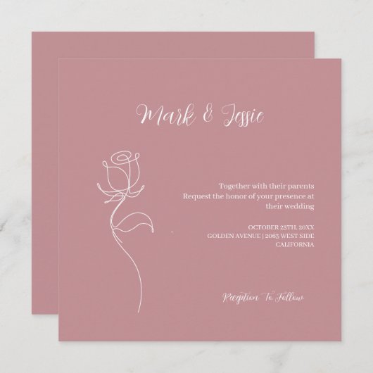 ROE Roze & Wit Eenvoudige Bruiloft Kaart (Voorkant / Achterkant)