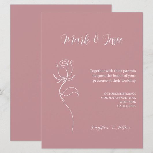 ROE Roze & Wit Eenvoudige Bruiloft Kaart (Voorkant / Achterkant)