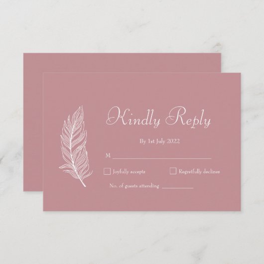 ROE Roze & Wit Eenvoudige Bruiloft RSVP Kaartje (Voorkant / Achterkant)