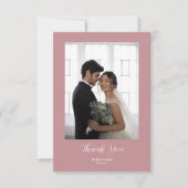 ROE Roze & Wit Eenvoudige foto bruiloft Bedankkaart (Voorkant)