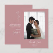 ROE Roze & Wit Eenvoudige foto bruiloft Bedankkaart (Voorkant / Achterkant)