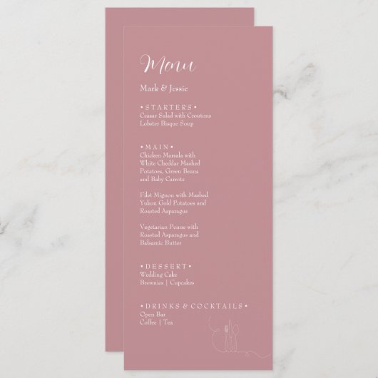 ROE Roze & Witte Eenvoudige Bruiloft Diner Menu (Voorkant / Achterkant)
