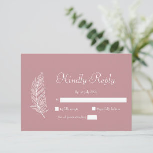 ROE Roze & Witte Eenvoudige Bruiloft RSVP Kaartje