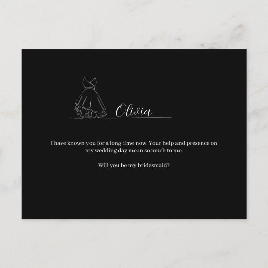 ROE Zwart & Wit Eenvoudig Bruidsmeisje Briefkaart (Voorkant)