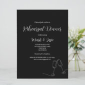 ROE Zwart & Wit Eenvoudig Bruiloft repetitie diner Kaart (Staand voorkant)