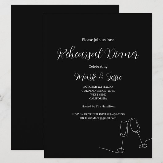 ROE Zwart & Wit Eenvoudig Bruiloft repetitie diner Kaart (Voorkant / Achterkant)