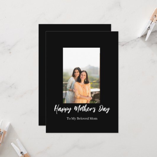 ROE Zwart & Wit Eenvoudig Moederdag Groet Kaart (Voorkant / Achterkant in situ)