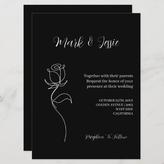 ROE Zwart & Wit Eenvoudige Bruiloft Kaart (Voorkant / Achterkant)