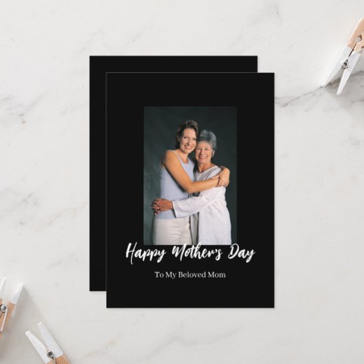 ROE Zwart & Wit Eenvoudige Moederdag Groet Kaart (Voorkant / Achterkant in situ)