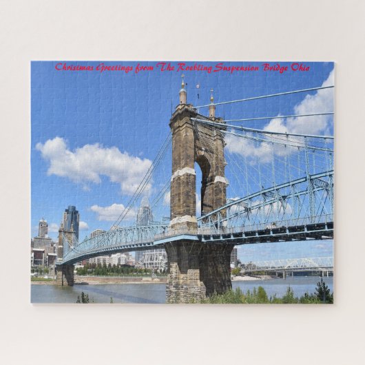 Roebling-brug Ohio. Kerstgroeten Legpuzzel (Horizontaal)