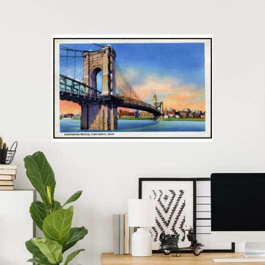  Roebling Suspension Bridge, Cincinnati, OH Poster (Thuiskantoor)