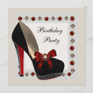 Roeby Red High Hiel Shoe Birthday Party Invitation Kaart
