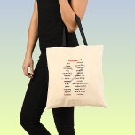 Roeialfabet A tot Z Tote Bag<br><div class="desc">Hier is een Roeiing A tot Z: 26 roeitermen en uitdrukkingen voor elke letter van het alfabet. De woorden zijn in zwart met rode letters voor nadruk en de achtergrond heeft het vage silhouet van een roeiende acht.</div>
