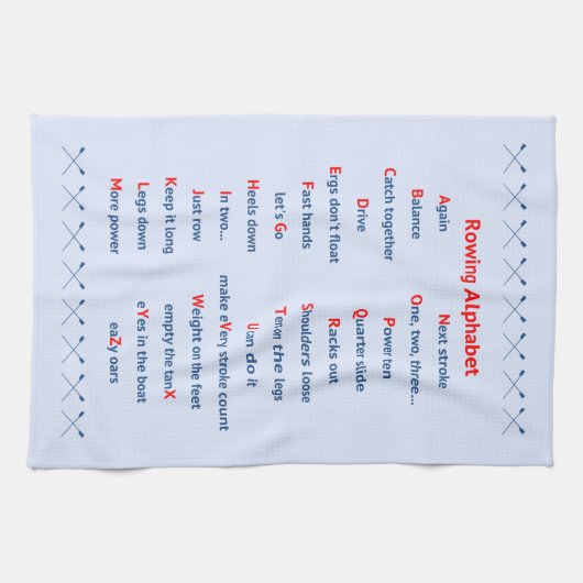 Roeialfabet bleek blauw theedoek (Horizontaal)