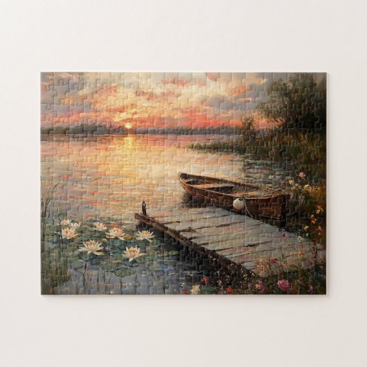 roeiboot bij Sunset Lake Legpuzzel (Horizontaal)
