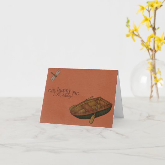 Roeiboot en Dragonfly Verjaardag Kaart (Gele Bloem)