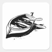 Roeiboot Illustratie Nautilus Zwart en Wit Vierkante Sticker (Voorkant)