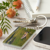 Roeiboot in gras landschap foto acryl sleutelhanger (Voorkant Rechts)